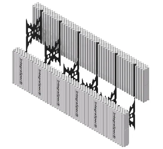 IntegraSpec standard ICF panel with interlocking spacers and foam insulation